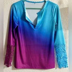 Blue and Purple Ombré Long Sleeve Shirt